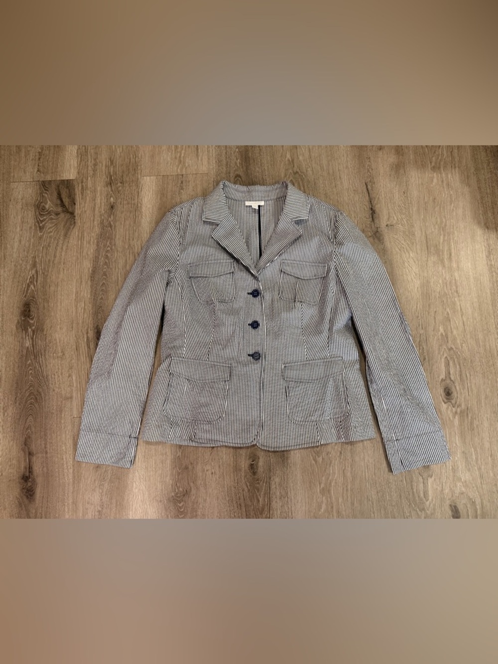 Charter Club Navy and White Striped Blazer